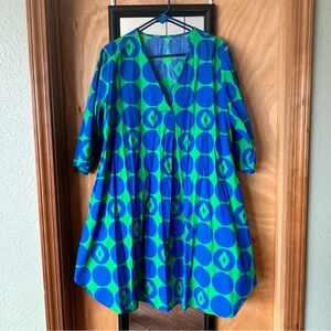 Vibrant Blue and Green Midi Dress